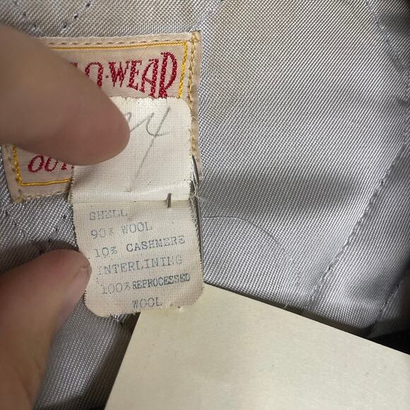 Vintage 1940s King-O-Wear Wool Cashmere Coat Long Gray Leather Buttons Large - Picture 8 of 8